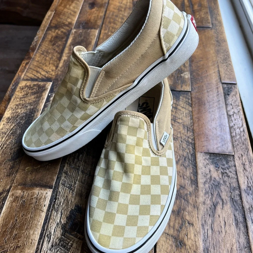 Vans Tan Checkerboard Slip-On Sneakers - Picture 2 of 5
